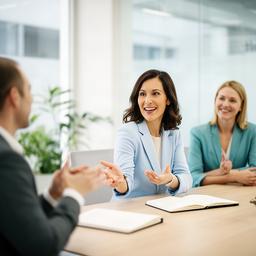 Lary Makraoui, consultora de recursos humanos, conversando con un equipo